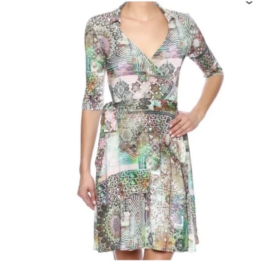 Georg Roth Los Angeles Multicolored Abstract Print Wrap Dress